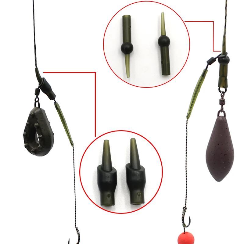 15PCS Carp Fishing Tackles Dark Green Rubbe Run Rig Rubber Chod