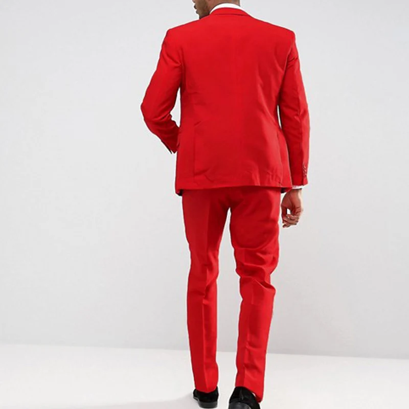 Slim Fit Red Casual Men Suit For Prom 2 Piece Wedding Tuxedo Custom Man Fashion Groomsmen Costume Jacket With Pants