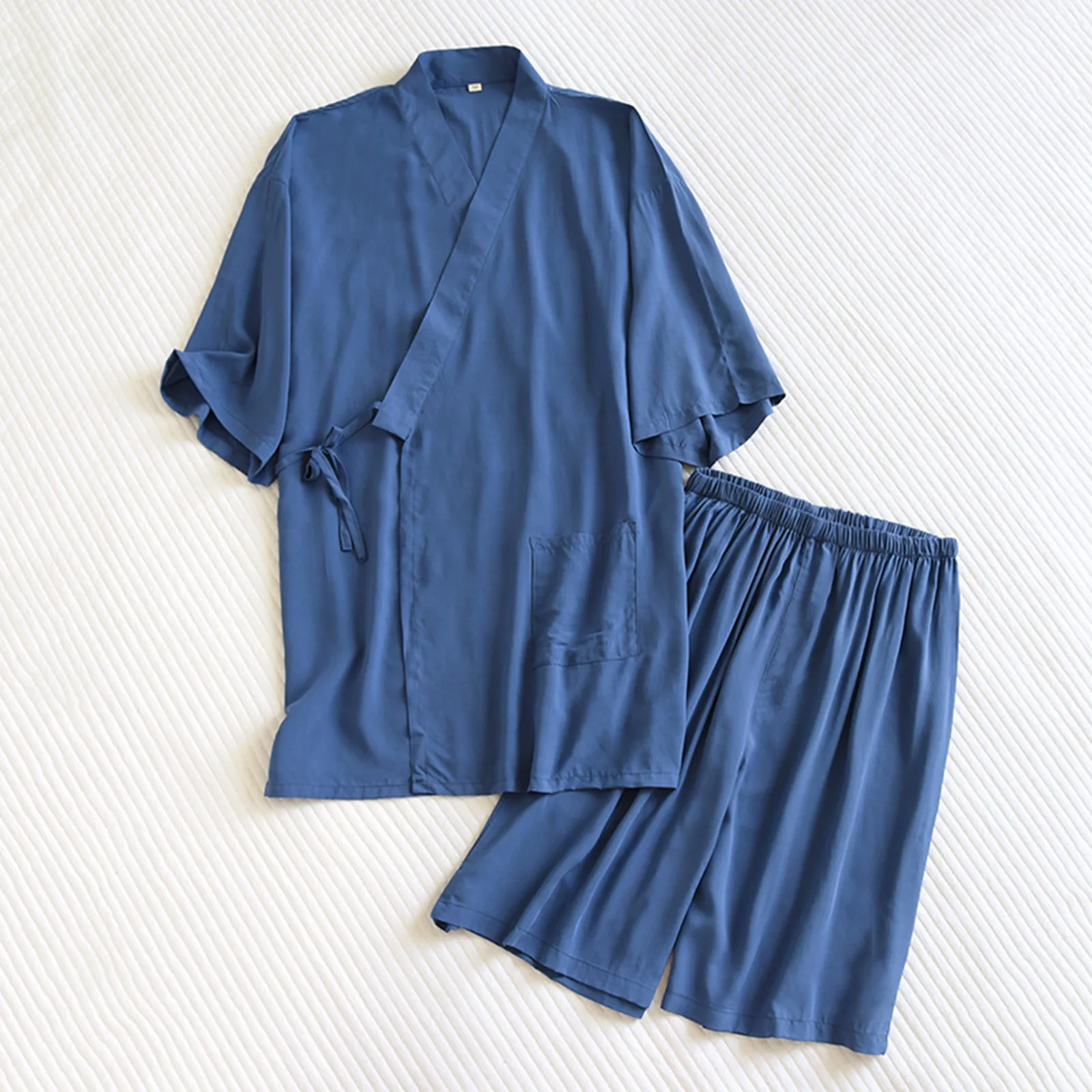 Japanese Homewear Pajamas Vintage Short Sleeve Ties Top Elastic Waist Five-Point Pants Summer Loose Breathable Thin 2 Piece Set