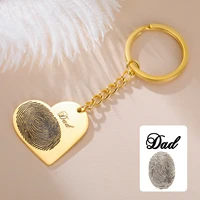 Lemegeton Engraved Fingerprint Keychain Personalized Heart Handwriting Pendant Custom Name Tag Key Chain Dad Mom Memorial Gifts