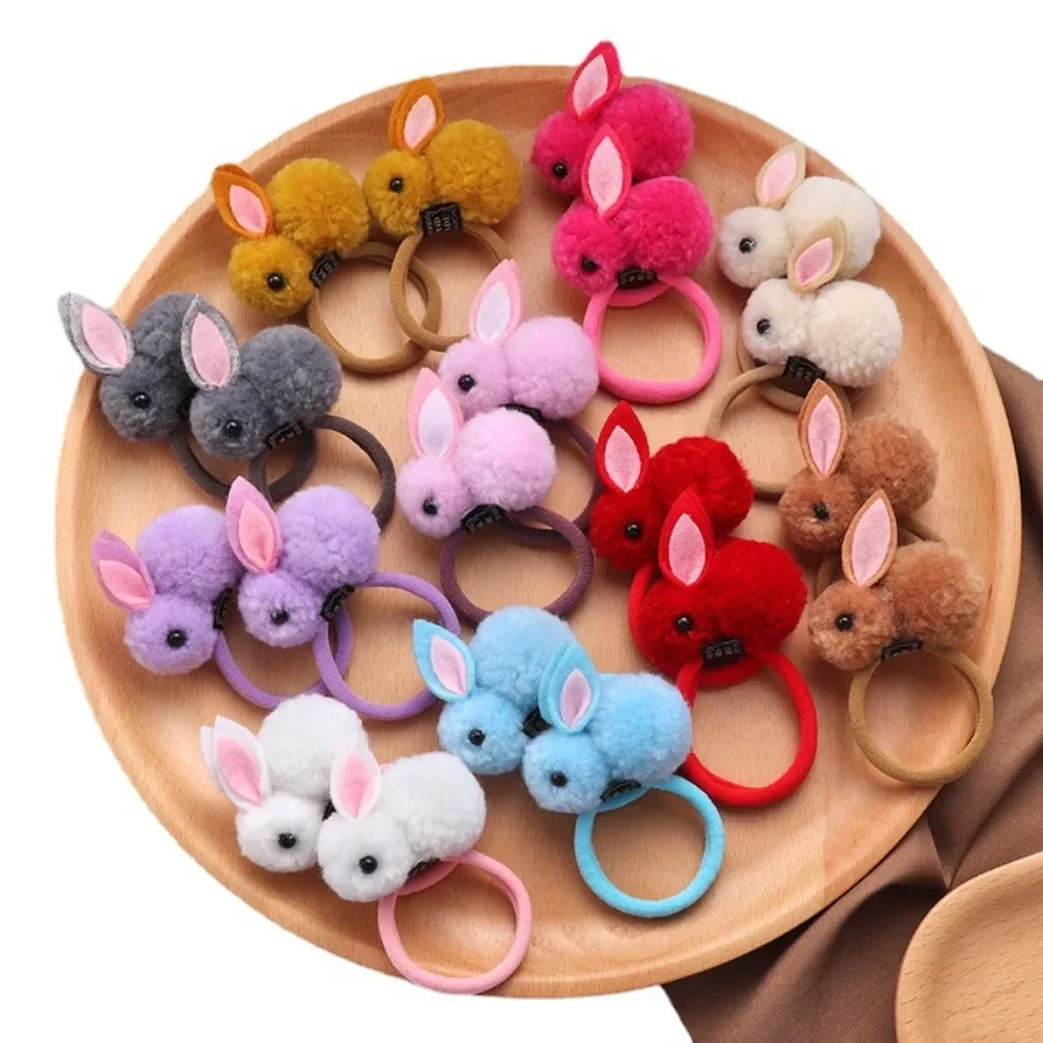 2pcs Sweet Hair Ball Rabbit Elastic Hairtie Princess Lovely Hair Accessories Children Hair Ties Baby Headwear For Girls Kids 5