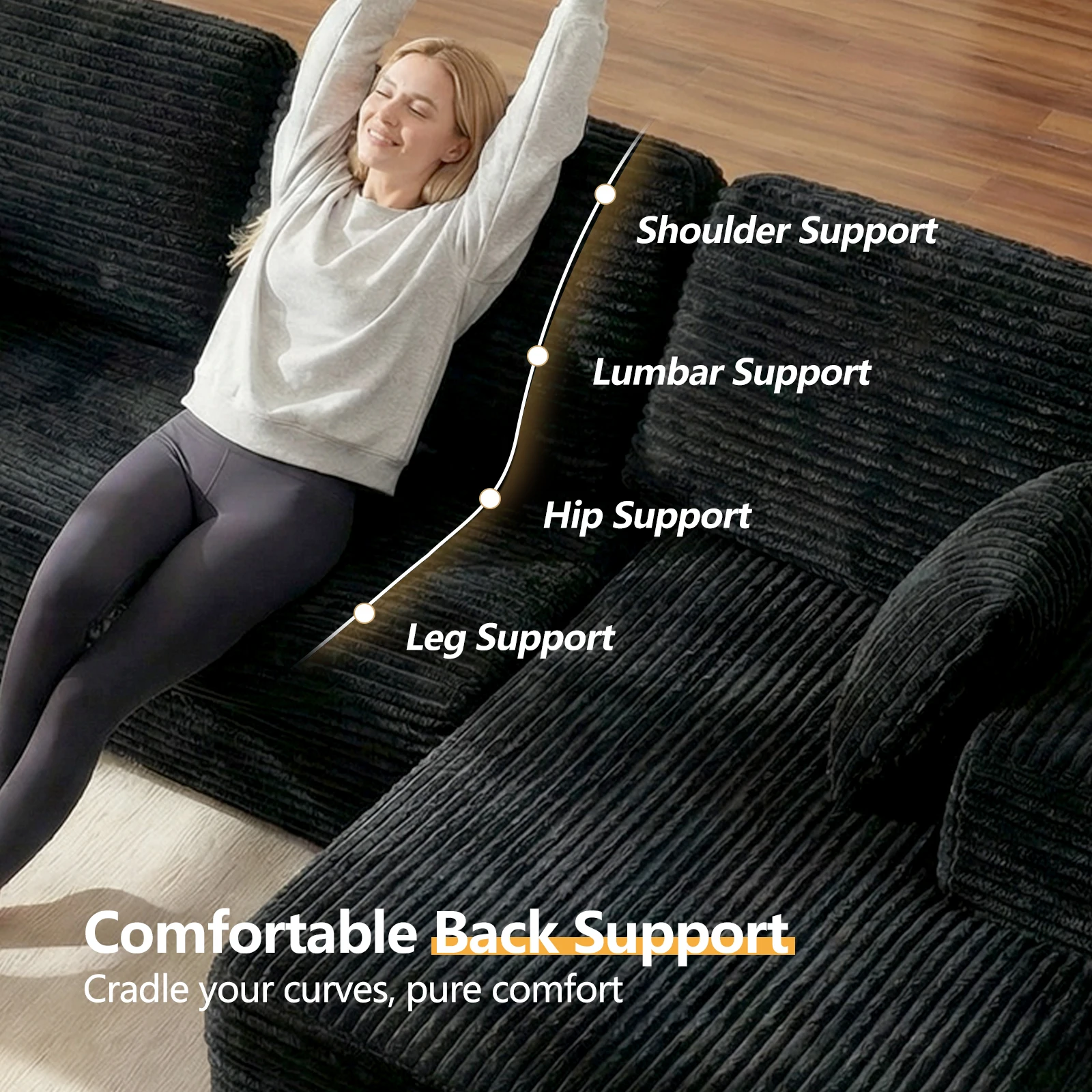 Oversized L Shaped Couch With Chaise, Minimalist Compressed Boneless Couch No Assembly Required, Modular Cloud Sectional Sofa Fo 4