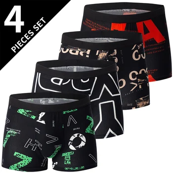Intimo stampato FASHION DA UOMO da 4 pezzi Boxer sul cavallo traspiranti per adolescenti Intimo confortevole taglie forti fino a 6XL. 1