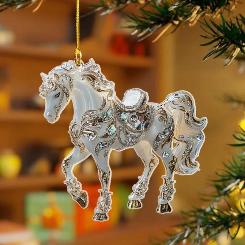 Elegant 2D Acrylic Horse Pendant-Versatile Hanging Ornament for Car Mirror,Christmas Tree&Home Decor,Ideal Gift for Animal