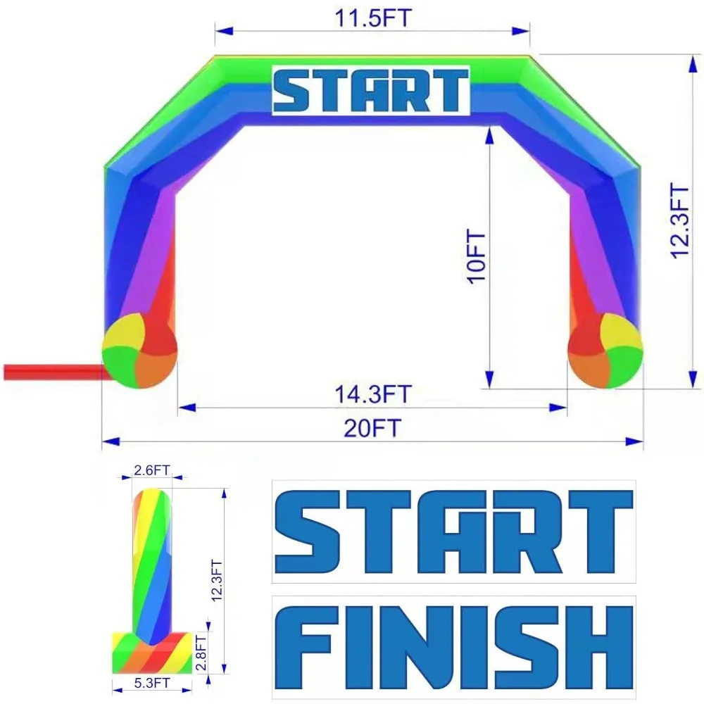 Inflatable Start Finish Line Rainbow Arch 20ft with 240W Blower, Outdoor Inflatable Archway for Party Race Advertising Commerce
