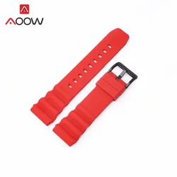 Silicone Sport Strap with Stainless Steel Buckle - Waterproof Diving Rubber Watch Band Belt - 22mm (Red black)