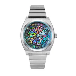 Vintage Stained Glass Dial Men's Quartz Wristwatch - Minimalist Stainless Steel Band, Fashion Casual & Waterproof Design (Colorful)