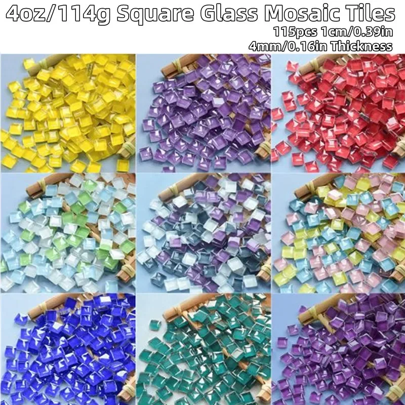 1cm Square Glass Mosaic Tiles 4mm Thickness DIY Craft Tile Mosaic Making Materials 4oz/114g(Approx. 115pcs) glass mosaic tiles diy mosaic supplies