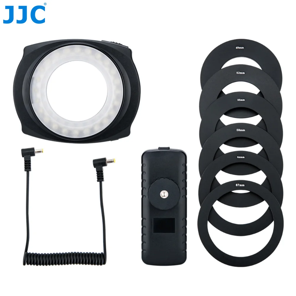 JJC 카메라 LED 플래시 매크로 클로즈업 LED 플래시 링 램프, 스피드 라이트 매크로 링 라이트 캐논 니콘 올림푸스 스텝 링 포함