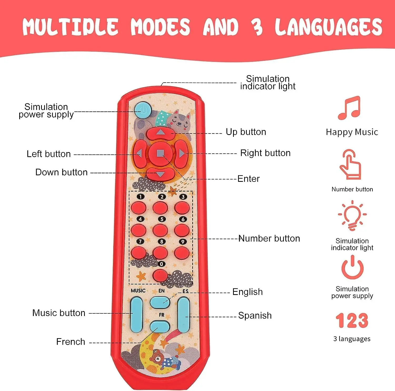 리모컨 장난감, 시뮬레이션 휴대폰, 조기 교육 퍼즐 단추, 7 번 배터리 2 개 준비 필요