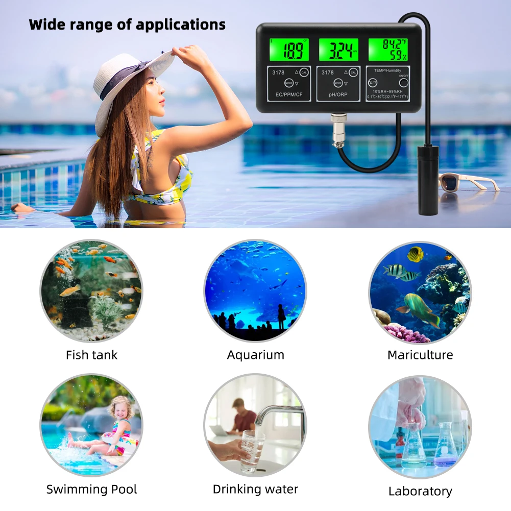 RS485 Communication Multi-function Water Quality Tester Monitor PH ORP TDS EC CF Теmp Humidity Meter Aquarium Online Analyzer images - 6