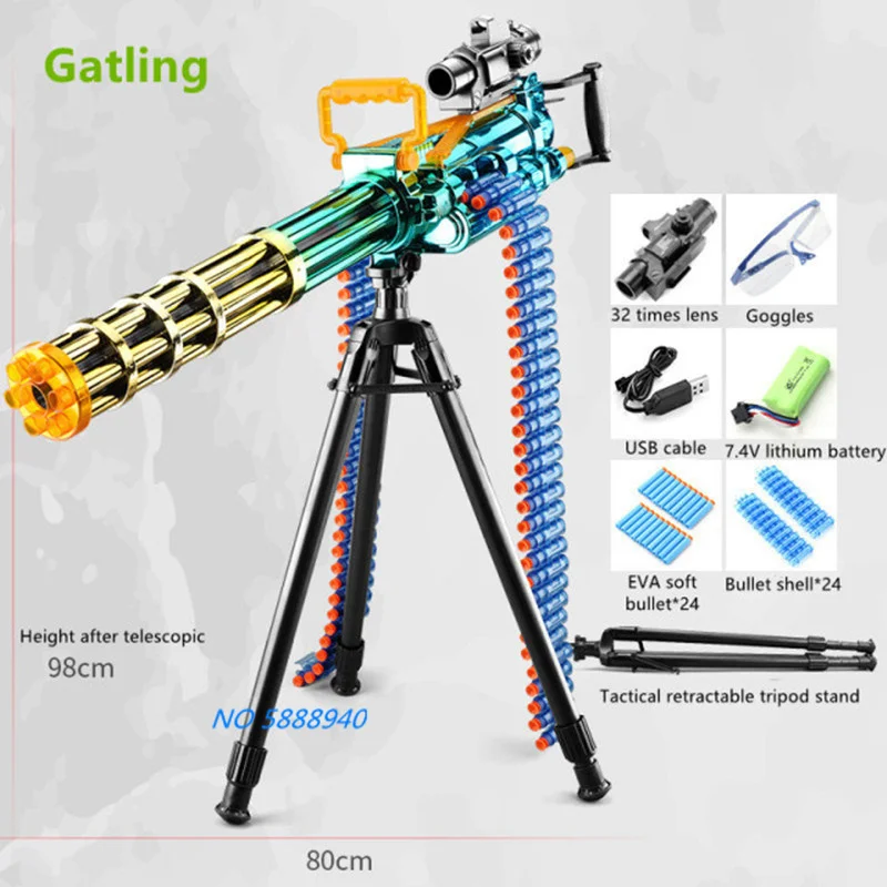 Gatling Chain Action Soft Bomb Gun 115CM Large Size Electric Burst EVA Soft DIY Assembe Chain Soft Bullet Gatling Heavy Machine 5