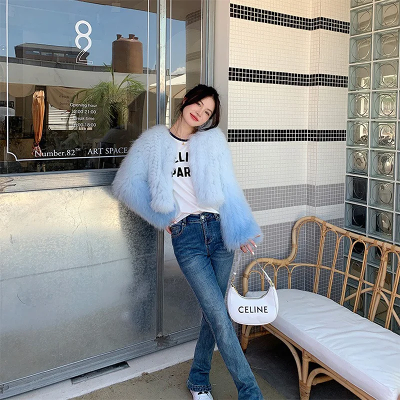 High Quality Fox Hair Braided Thickened Short Coat Winter New Ladies Sweet Design Fur Charm Fashion Warm Cardigan Coat 2023