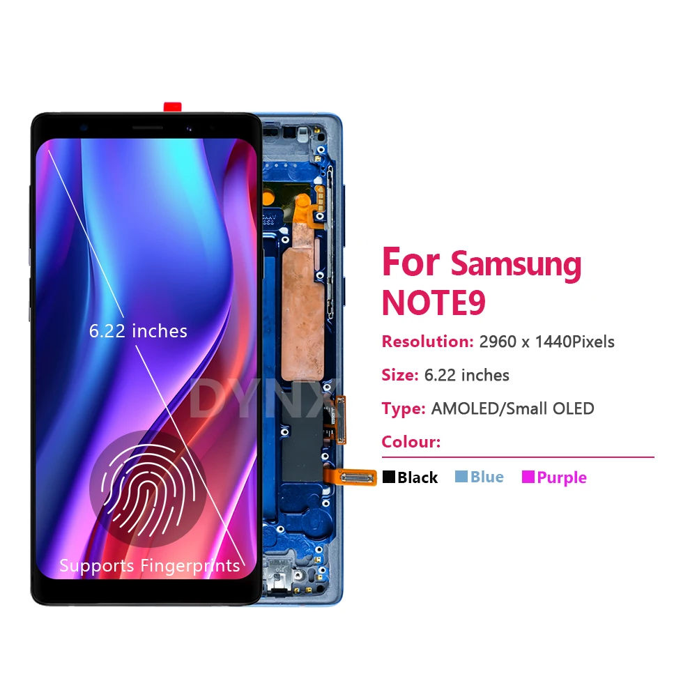 슈퍼 아몰레드 노트 9 N960 디스플레이, 삼성 갤럭시 노트 9 N960F N960DS LCD + 터치 스크린 디지타이저 부품, 프레임 포함 교체