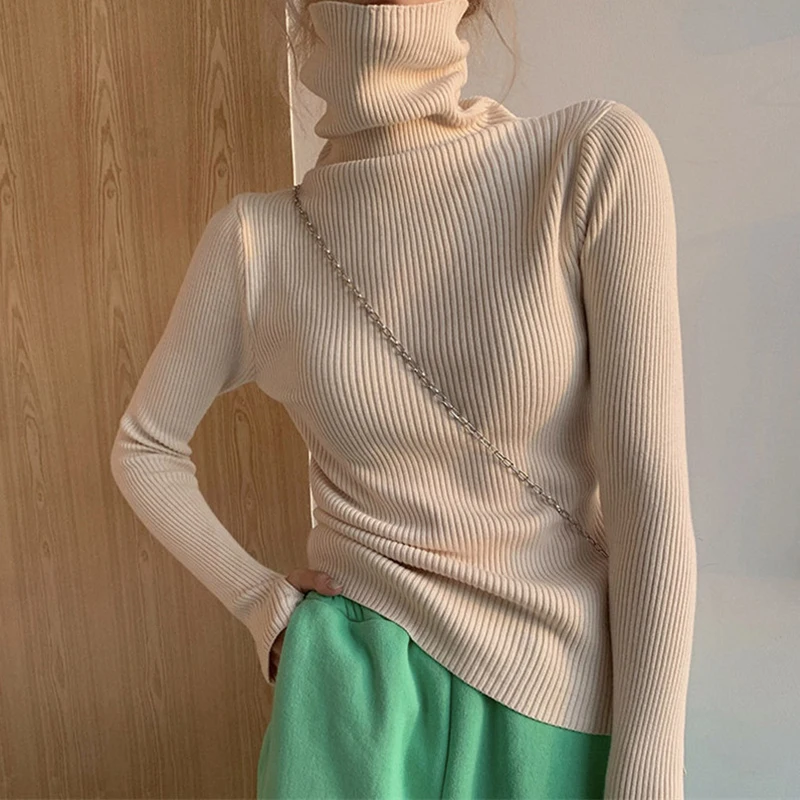 

Jocoo Jolee Elegant Solid Turtleneck Sweater Korean Style Harajuku Long Sleeve Knitting Pullover Casual Slim Tops Women's Jumper