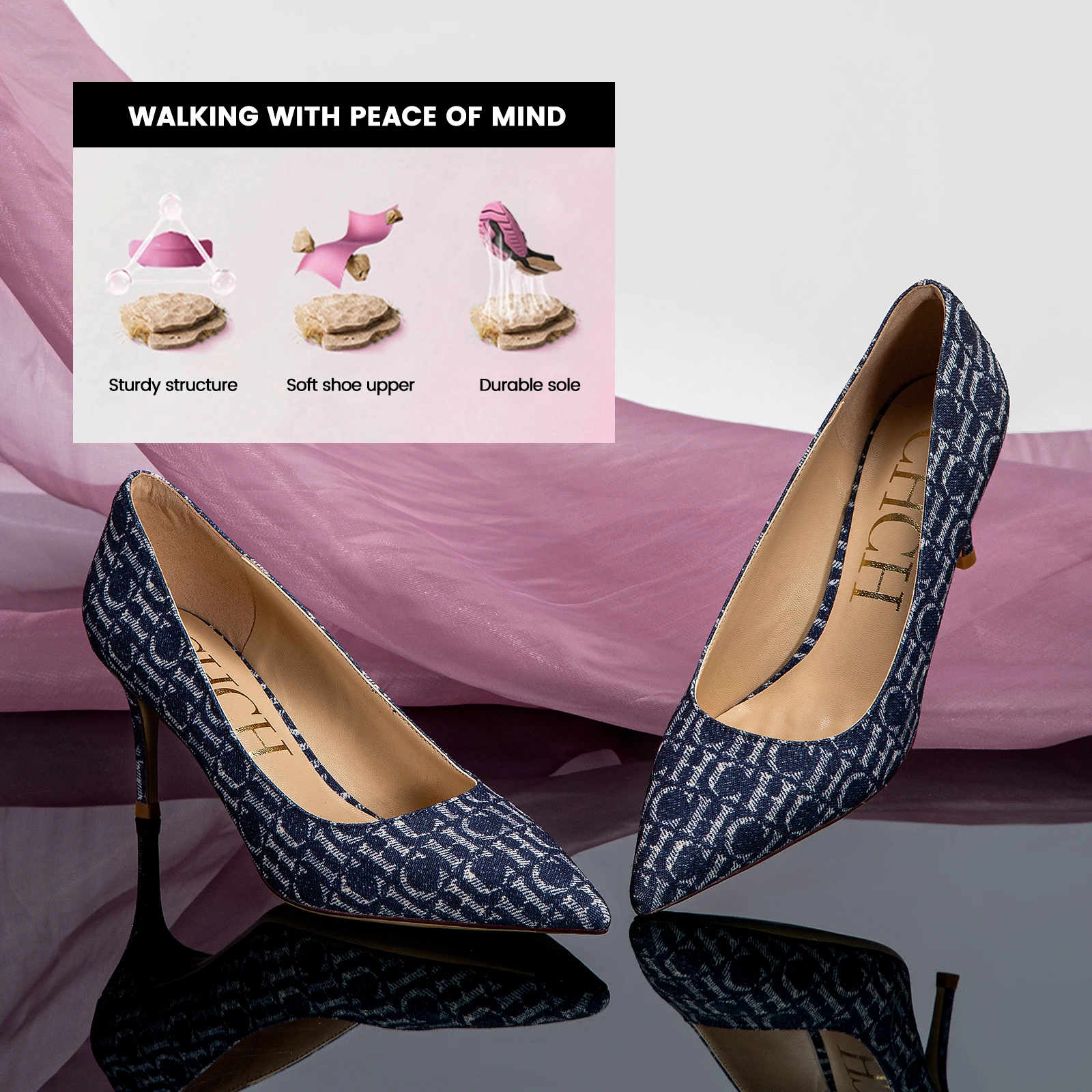 أحذية عمل مدببة من قماش CHCH للنساء ، كعب عالي ، ج...