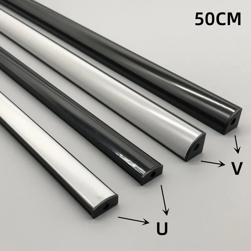 LED Aluminum Profile 2-30 Pieces/Pack Black Cover 0.5m/Piece U/V Shape Suitable For 8-12mm LED Light Strip Housing Channel led light led aluminum channel