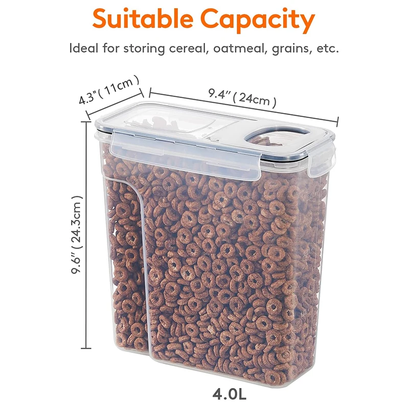 4L Cereal Storage Containers with Lids 1/2/4pcs Airtight Food Moistureproof Tank with Label Stickers Kitchen Organization Box 6