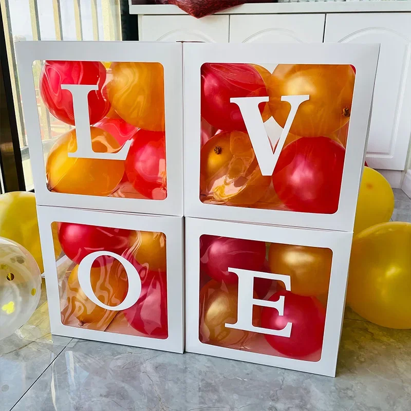 Scatole di decorazione per doccia per bambini, 4 pezzi, oro trasparente, con lettere decorative