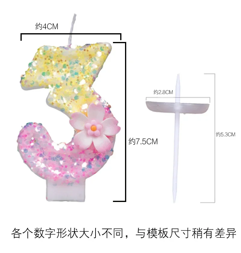 Description Picture 2 of itemHappy Birthday Glitters Number 0-9 Cherry Blossom Candles Birthday Cake Toppers Decorations Baby Shower Wedding Party Supplies