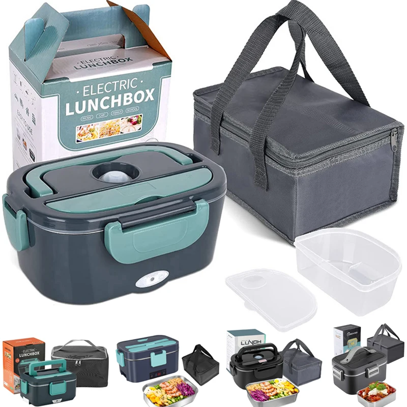 Boîte à déjeuner électrique 2 en 1, chauffe-aliments portable anti-fuite, boîte à déjeuner bento micro-ondes 1.5/2/2.5 L avec récipient en acier inoxydable 1