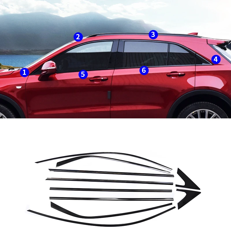 

Car accessories For Cadillac XT4 2018-2022 2023 stainless steel Black Chrome carbon Car Window Sill Trim Molding Cover trim 10PC