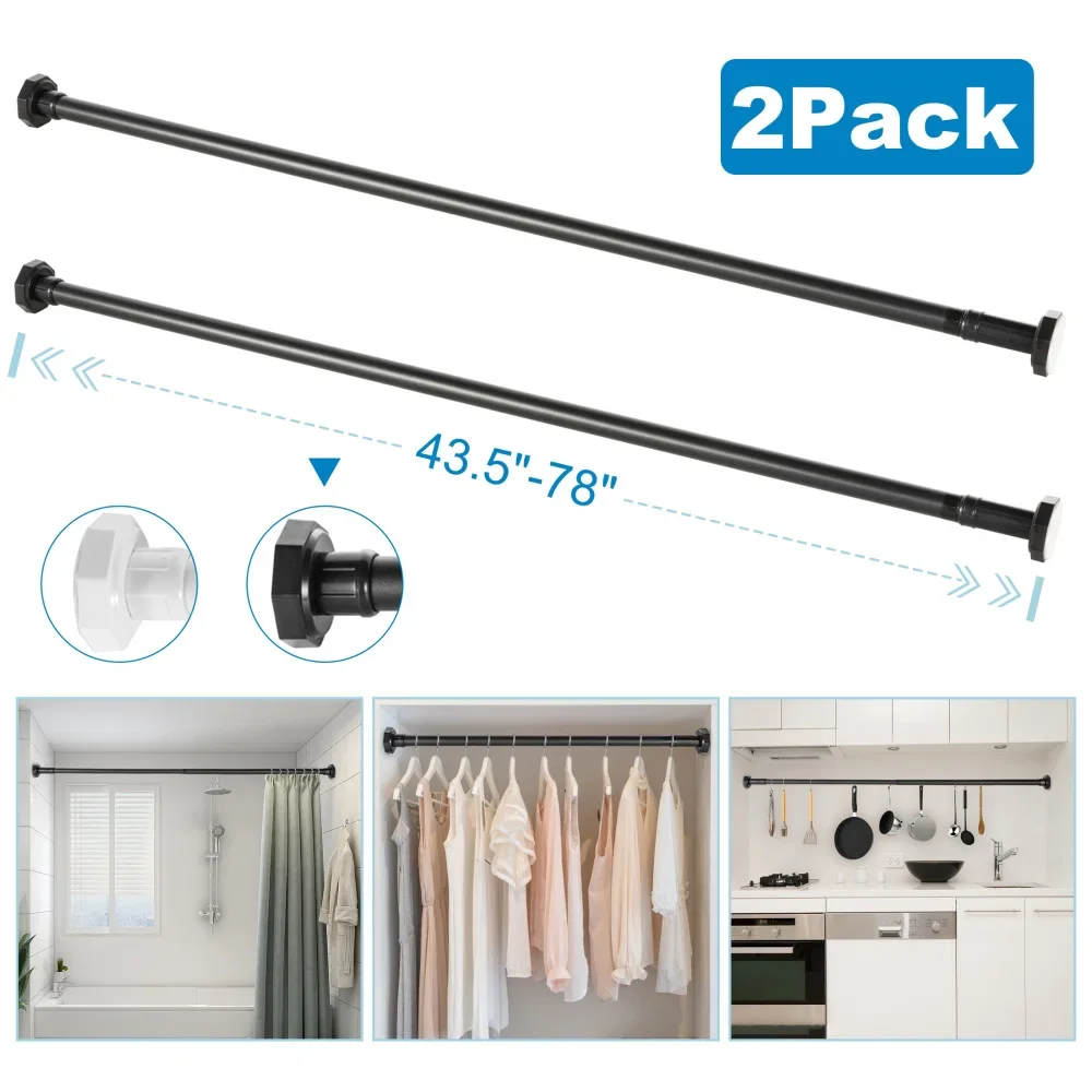 2Pcs Adjustable Tension Rods 110-200cm / 70-120cm Extendable Punch-Free Stainless Steel for Wardrobe Closet Shoe Racks Curtain