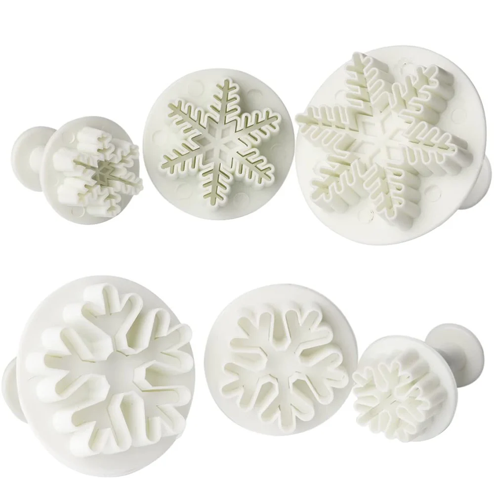 

6pcs Snowflake Plunger Silicone Cookie Dessert Molds Christmas Fondant Embossing Tool Cake Cupcake Decorating Mold for ( )