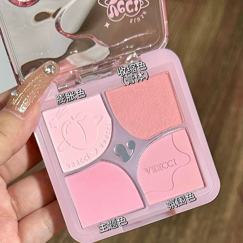 VEECCI Cheek Color Blooms 4colors Powder Blusher Multifunctional Expansion Contraction Blush Powder Long-lasting Face Makeup