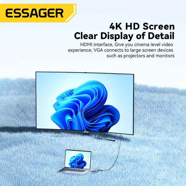 Essager 11-в-1 USB-концентратор HDMI-совместимый VGA 4K 30 Гц Type-c Универсальная док-станция для ноутбука Macbook Air Pro Адаптер-сплиттер 4