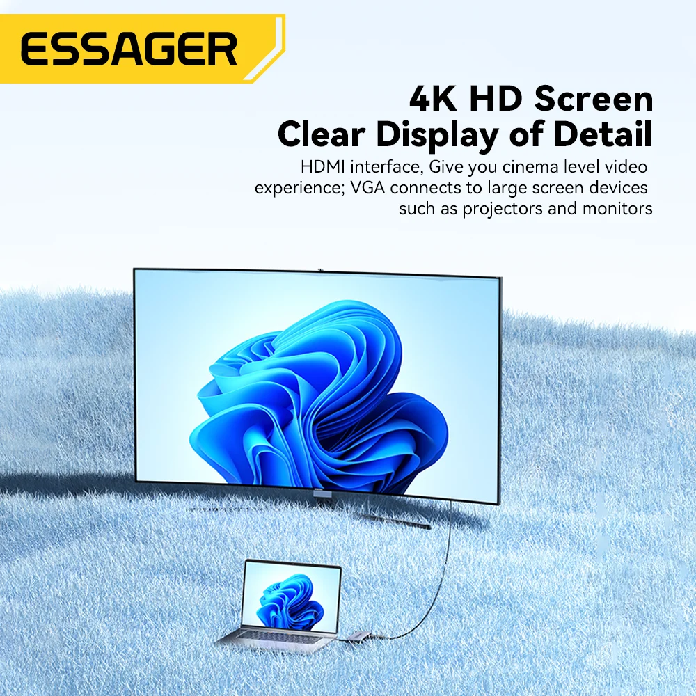 Essager-estação de Ancoragem Universal para Macbook Air Pro Hub Usb 11-em1 Compatível com Hdmi Vga 4k 30hz tipo c Divisor de Adaptador - Imagem 4