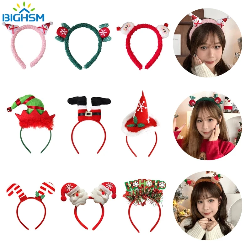 Kawaii Christmas Plush Headband Cute Cartoon Santa Claus Antler Snowman Hair Hoops Christmas Party Hair Accessories Xmas Gifts