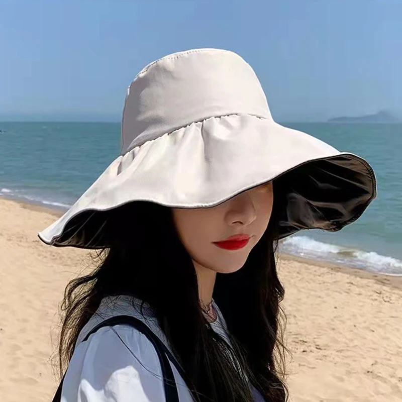 

NEW Rubber Sunscreen Hat Women's Summer Foldable Large Brim Sunshade Fisherman's Hat UV Protection Fashionable Thin Sun Hat
