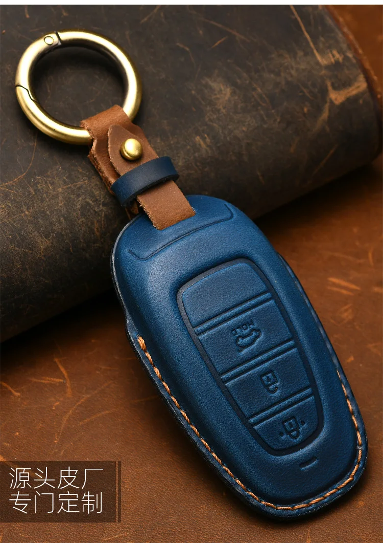 3 Btn Retro Leather Car Key Fob Cover per Hyundai Solaris Sonata Hybrid NEXO NX4 New Grand Santa Fe Tucson 2020 2021 - S8633083147514c8f8091cdbc082c1b02D