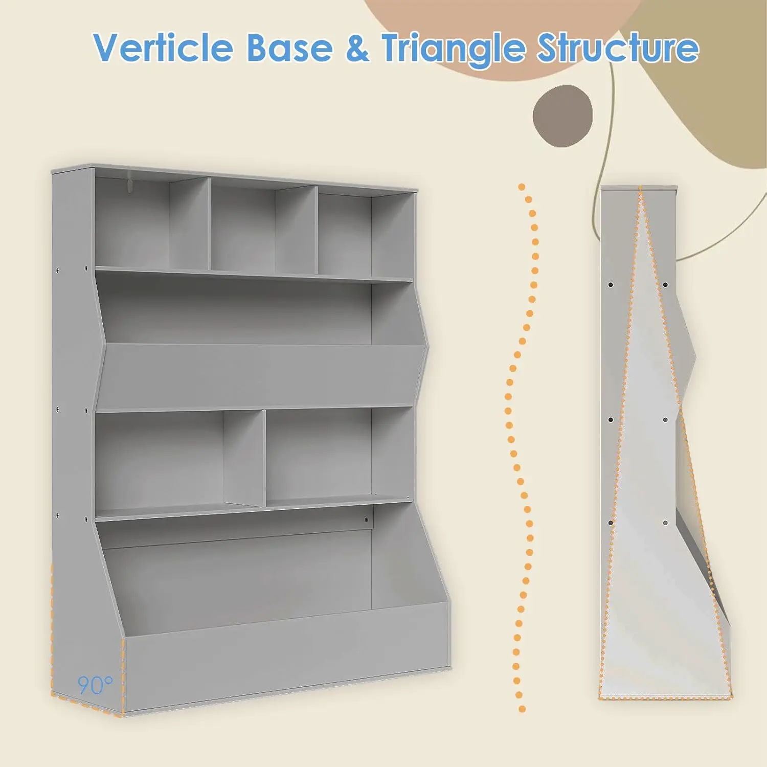 Toy Storage Organizer for Kids, Large Wooden Open Bookcase 4-Tier Children Storage Cabinet, Cubby Bookshelf for Playroom Bedroom 4