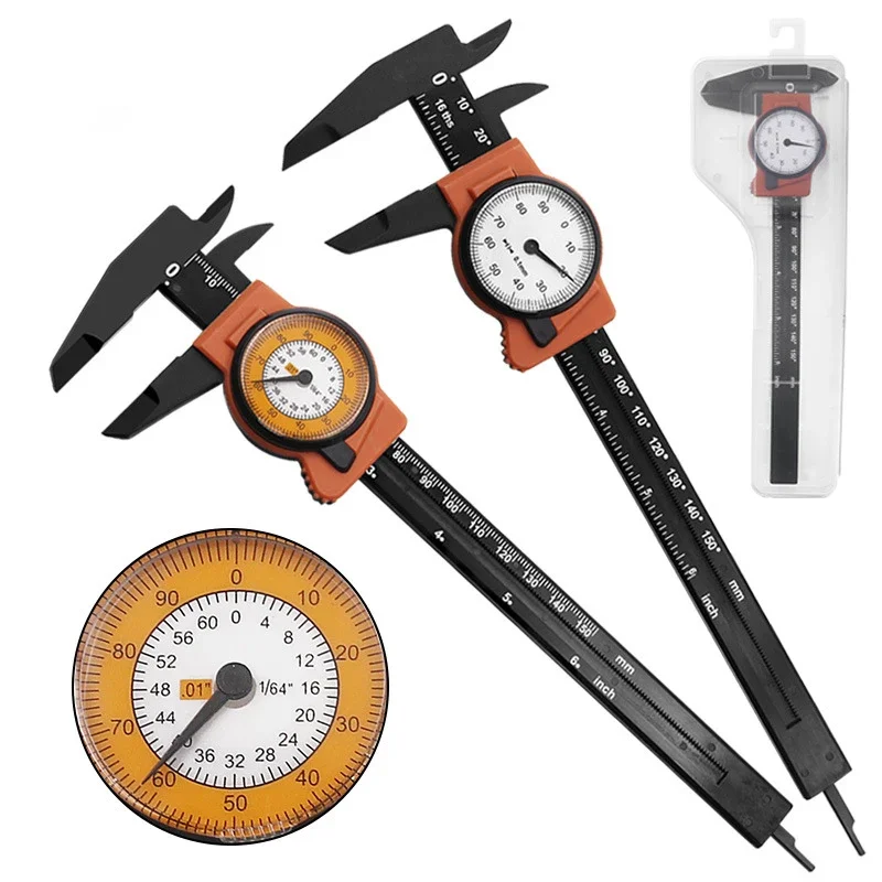 

Dial Caliper Gauge Measuring Tools Plastic Vernier Caliper with Watch High Precision Dial Indicator Metric 0-150MM Imperial 0-6“