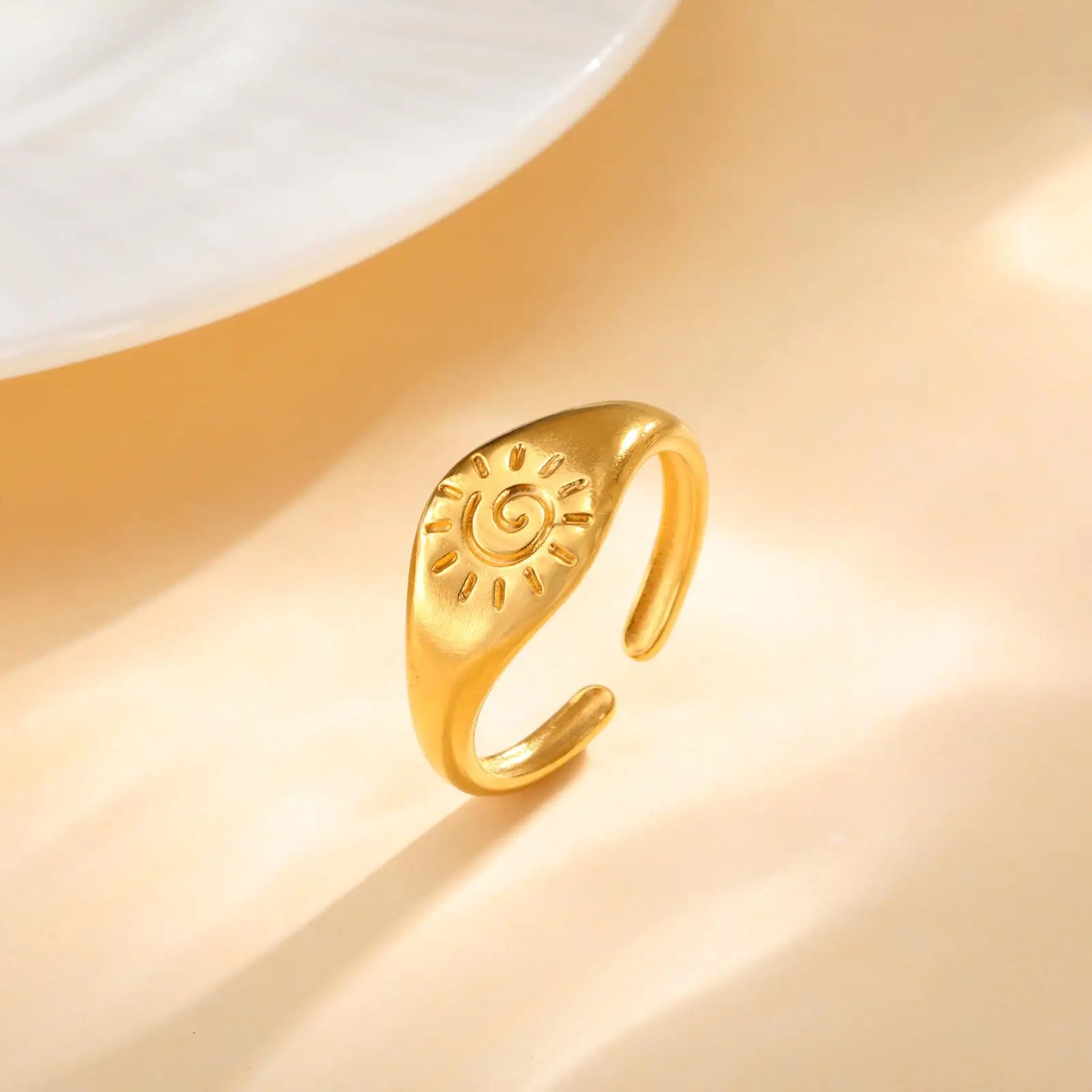 Stainless Steel Tail Ring for Men Women,Gold Color Irregular Sun Pinky Ring,Stylish INS Style Signet Ring Gift