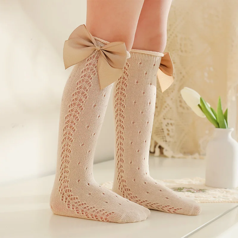 

Summer Kids Knee High Socks Hollow Out Soft Cotton Cute Children Girls Thin Mesh Breathable Long Socken For 2-13 Years