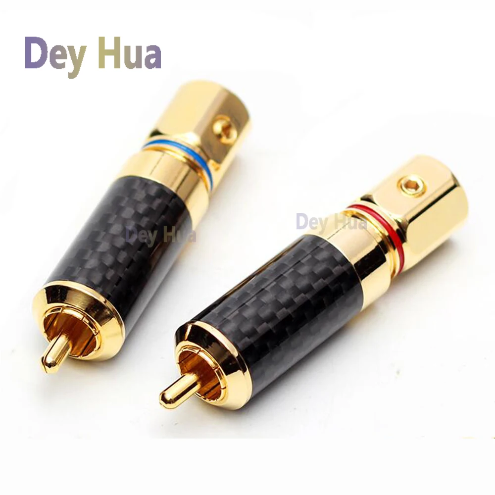 High-quality audiophile-grade audio cable lotus plug HIFI carbon fiber plated guy/gold-plated RCA signal plug Audio plug papri mps c 380sp 99 9997% ofc audio cable 24k gold plated speaker connector banana plugs hifi amplifier wire