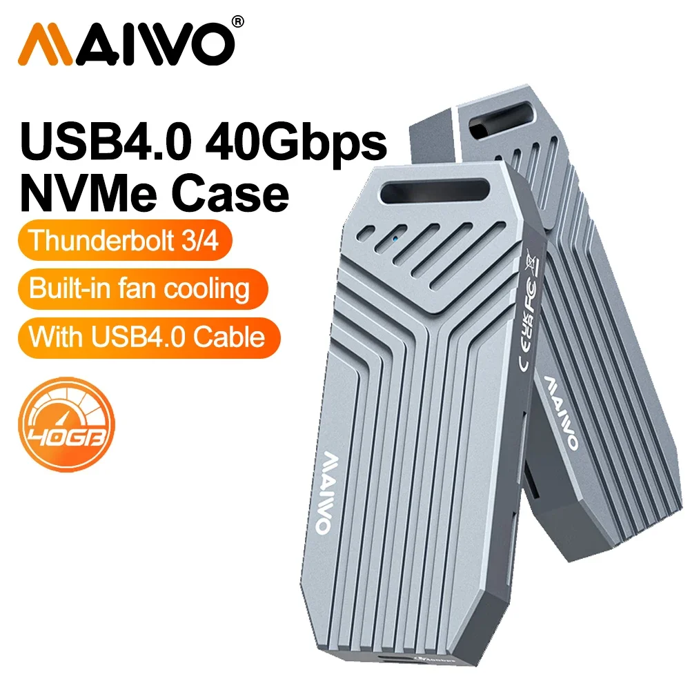 Maiwo-thunderbolt Solid State Drive Case Gabinete Ssd Usb 4.0 40gbps M.2 Nvme Ssd Tipo-c 4.0 Caixa Rígida de 8tb Ventilador Embutido