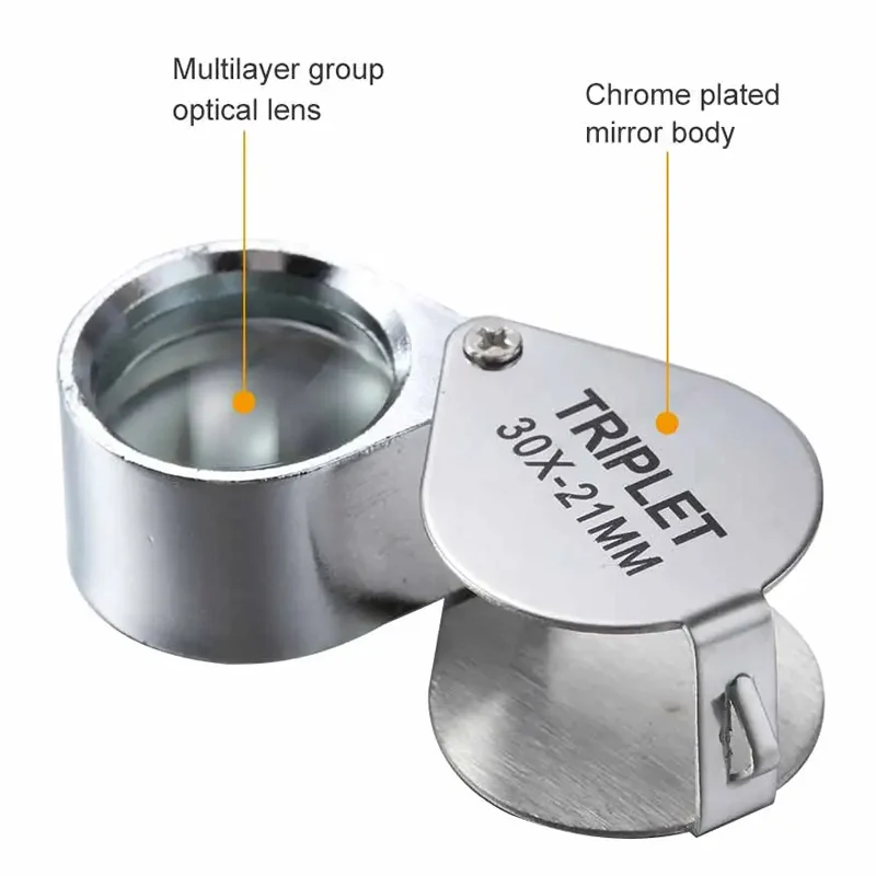 10-30X Jewelry Magnifier Pocket Loupe Foldable Diamond Lupa Triplet Jewelers Eye Glass Reading Magnifier