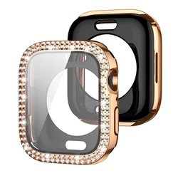 Luxury Diamond-Studded Apple Watch Case with Screen Protector and Bling Glass Cover for 40mm series 654 (Rose gold)