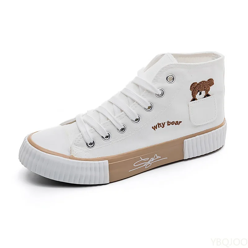2023 frühling und Herbst Mode Neue High Top Little Bear frauen Leinwand Schuhe Casual Vielseitige Flache Designer Vulkanisierte Schuhe – Detail 11