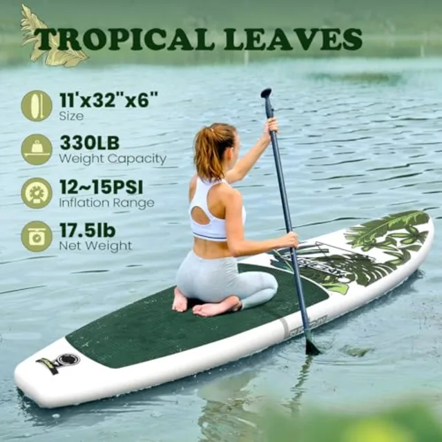 Inflatable Stand Up Paddle Board for adults and youth 11ft/10'6 black with gray accents ultra-durable PVC drop-stitch construct