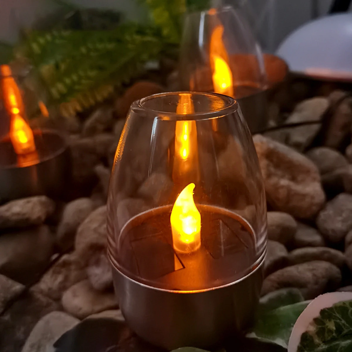 

5Pcs LED Candle Light Stainless Steel Solar Light Outdoor Garden Light Waterproof Tea Lamps Deck Night Lamps Christmas Decor