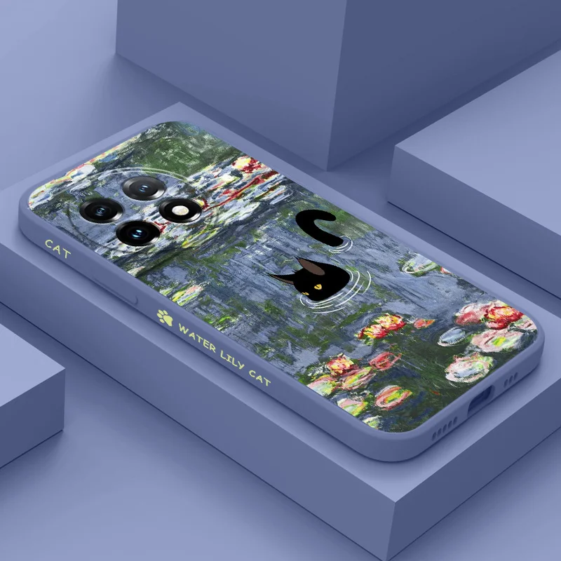 Water Lily Cat Liquid Silicone Phone Case Cover