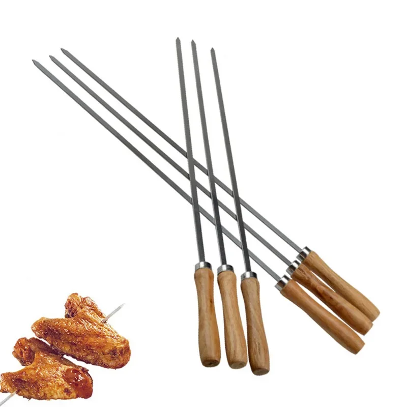 6Pcs 42cm Stainless Steel Barbecue Skewer Wide BBQ Sticks Flat BBQ Fork Outdoor Camping Picnic BBQ Utensil Kitchen Accessories
