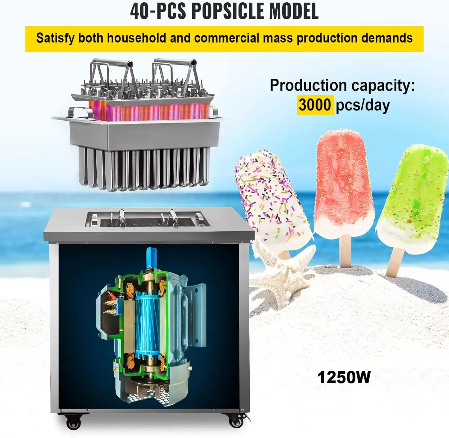 Commercial Popsicle Machine Single Model Set Commercial Ice Pop Machine 40 Pcs Ice Lolly Making