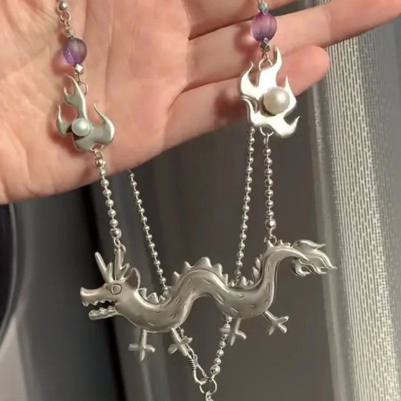 

Bad Dragon Roaring Necklace Scribbled Little Dragon Pendant Advanced Sense Retro China-Chic High Sense Xiao Long Clavicle Chain