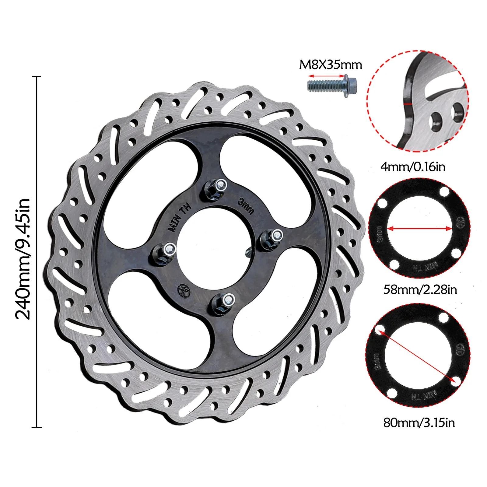 Dirt Pit Bike UTV ATV Go Kart Buggy Quad 240mm Front Floating Brake Disc Rotor 58mm